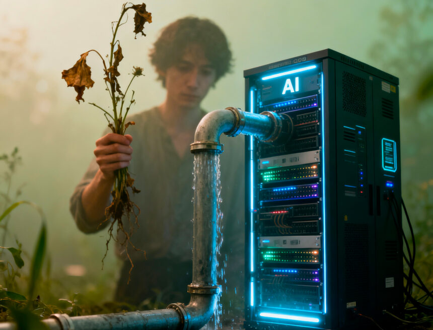 eau-datas-centers Le mirage du Cloud : Pourquoi vos données ont soif et assèchent les nappes phréatiques.