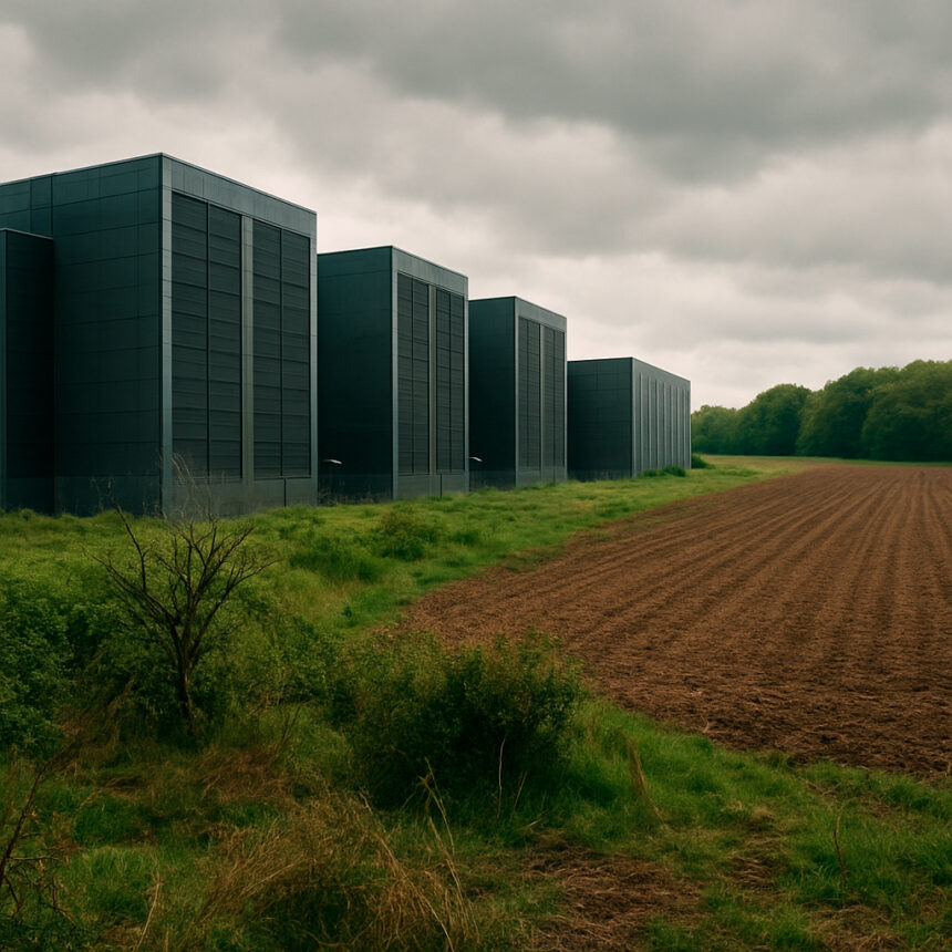 champ Data Centers en zone rurale : Quand le béton remplace les champs.